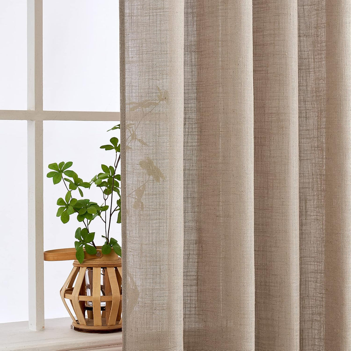 MIULEE Taupe Linen Curtains 52x84 Inch Length for Bedroom and Living Room