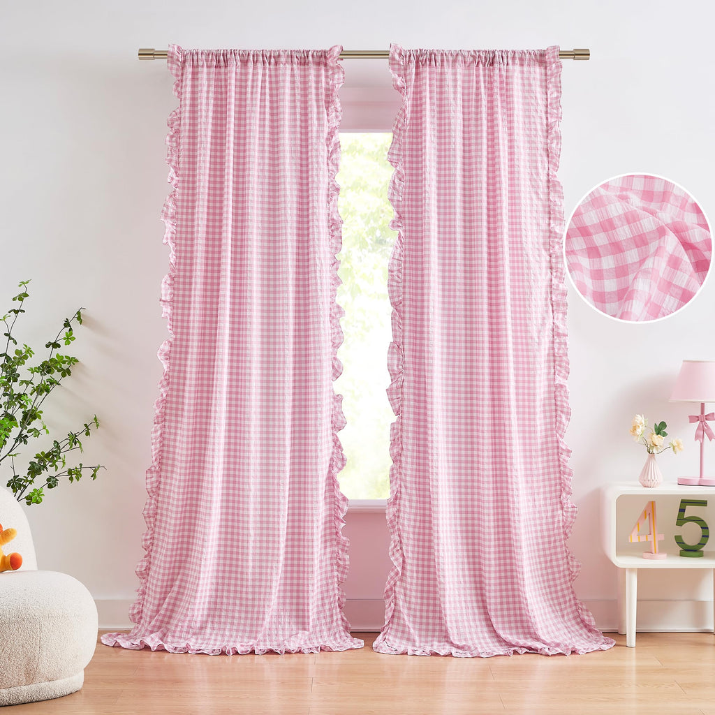 ZJDECOR Brown White Buffalo Plaid Curtains 84 Inches Long for Bedroom