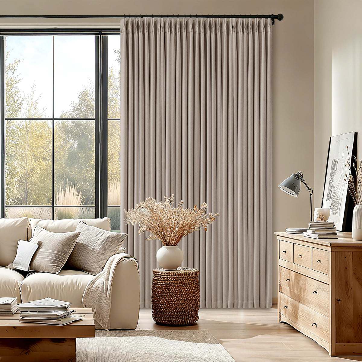 102 Inch Pinch Pleated Blackout Curtains for Bedroom 2 Panels Natural