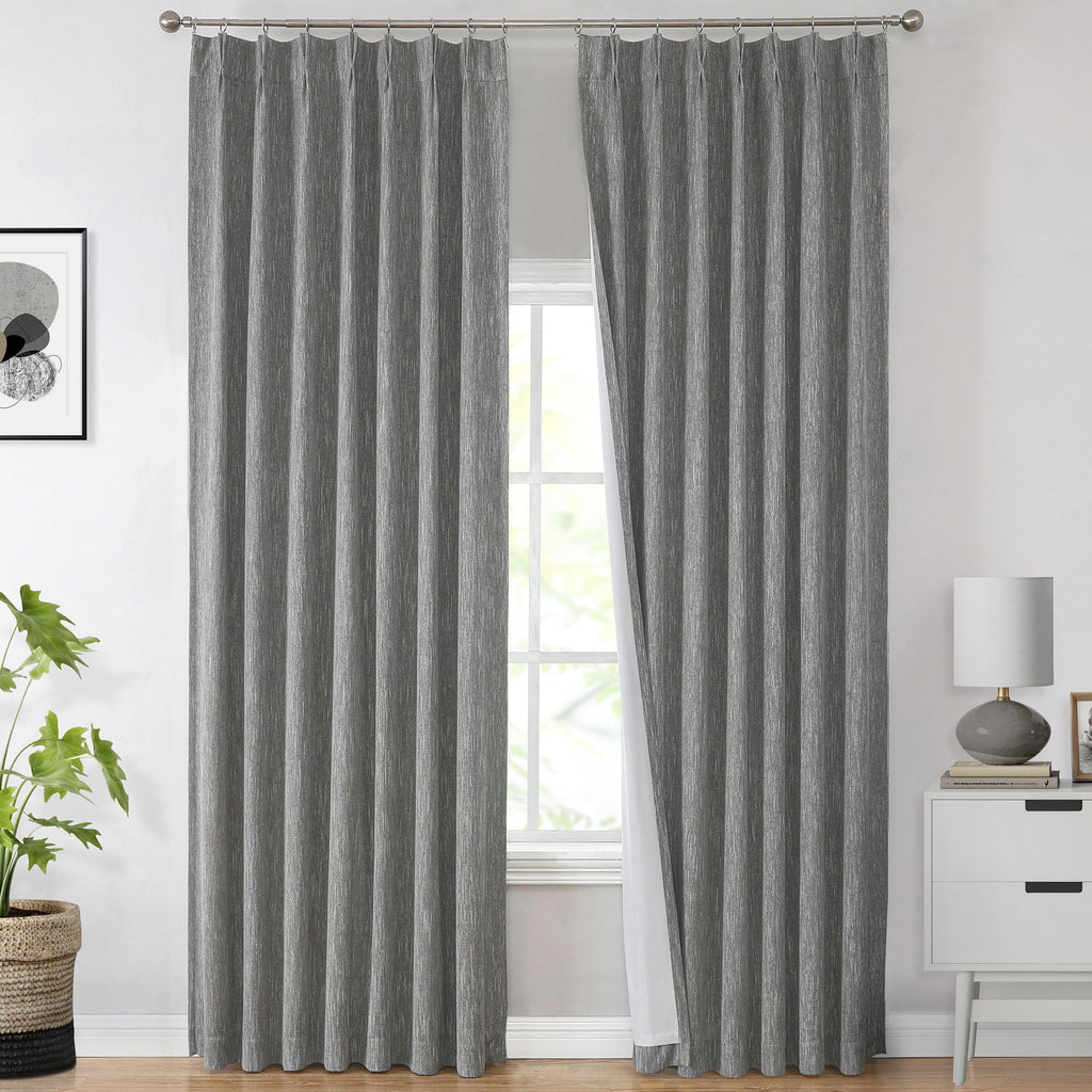 Vision Home Natural Pinch Pleated Full Blackout Curtains Linen Blended Room Darkening Window Curtains 95 inch for Living Room Bedroom Thermal Insulated Pinch Pleat Drapes with Hooks 2 Panel 40"Wx95"L