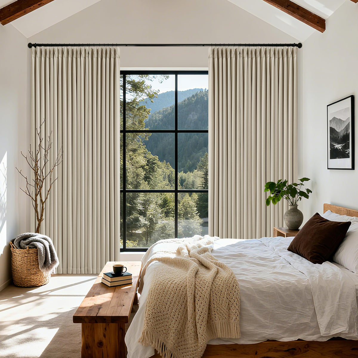 102 Inch Pinch Pleated Blackout Curtains for Bedroom 2 Panels Natural
