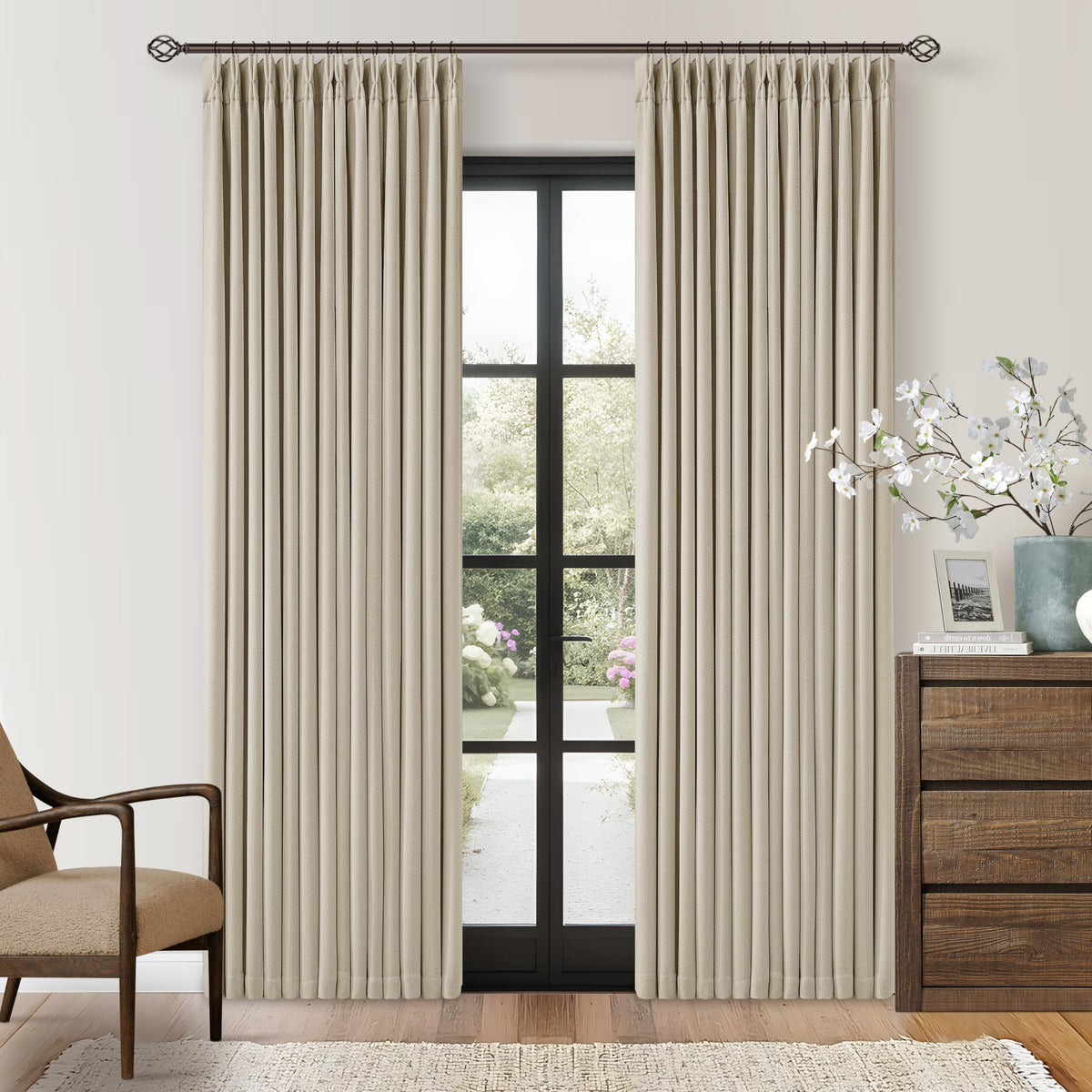 102 Inch Pinch Pleated Blackout Curtains for Bedroom 2 Panels Natural