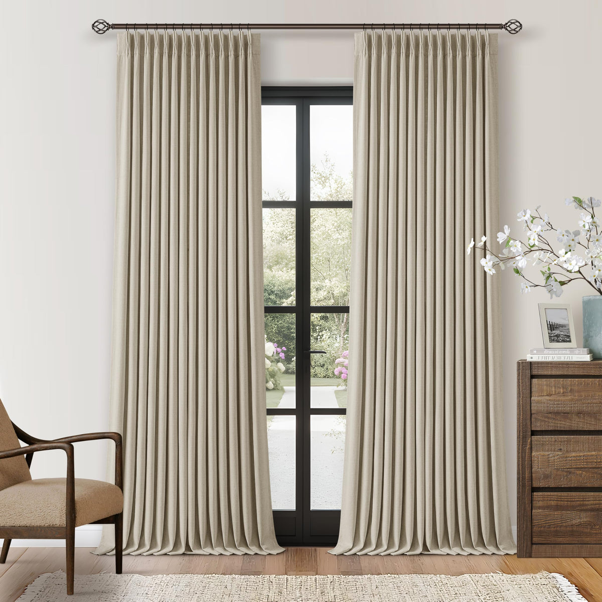 102 Inch Pinch Pleated Blackout Curtains for Bedroom 2 Panels Natural