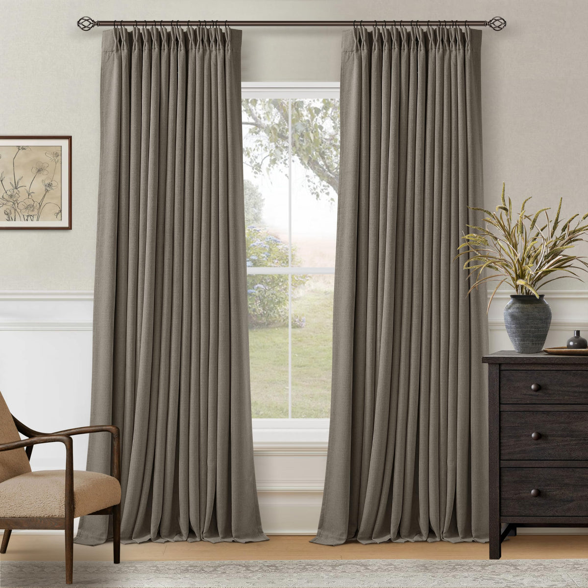102 Inch Pinch Pleated Blackout Curtains for Bedroom 2 Panels Natural