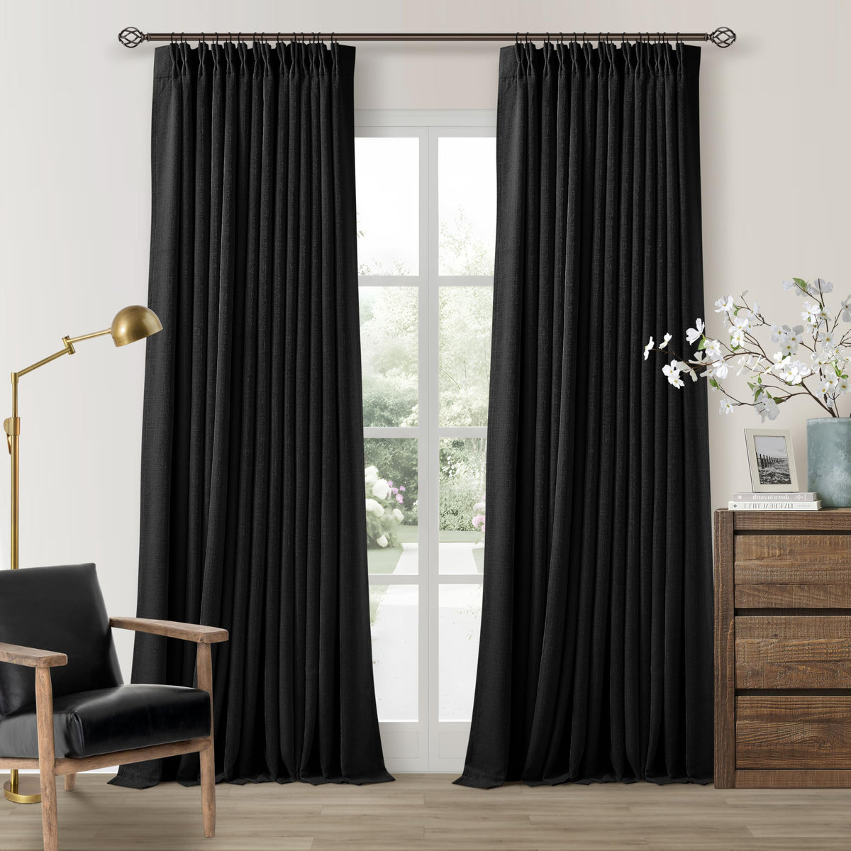 102 Inch Pinch Pleated Blackout Curtains for Bedroom 2 Panels Natural