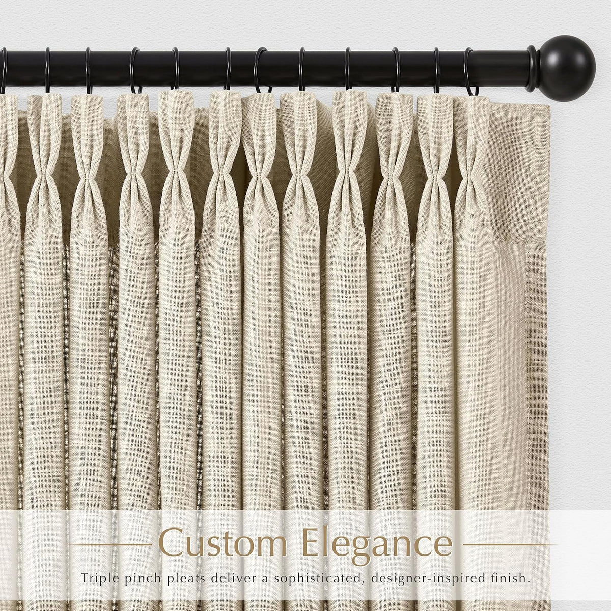 Beige Pinch Pleated Linen Curtains 108 inch Length 2 Panels for Living Room Light Filtering Triple Pleat Curtain Memory Trained FarmhouseNeutral Earthy Thick Flax Linen Drapes 108 inch Long Apricot