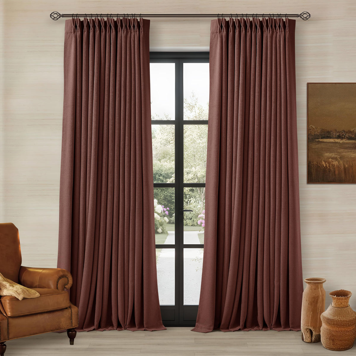 102 Inch Pinch Pleated Blackout Curtains for Bedroom 2 Panels Natural