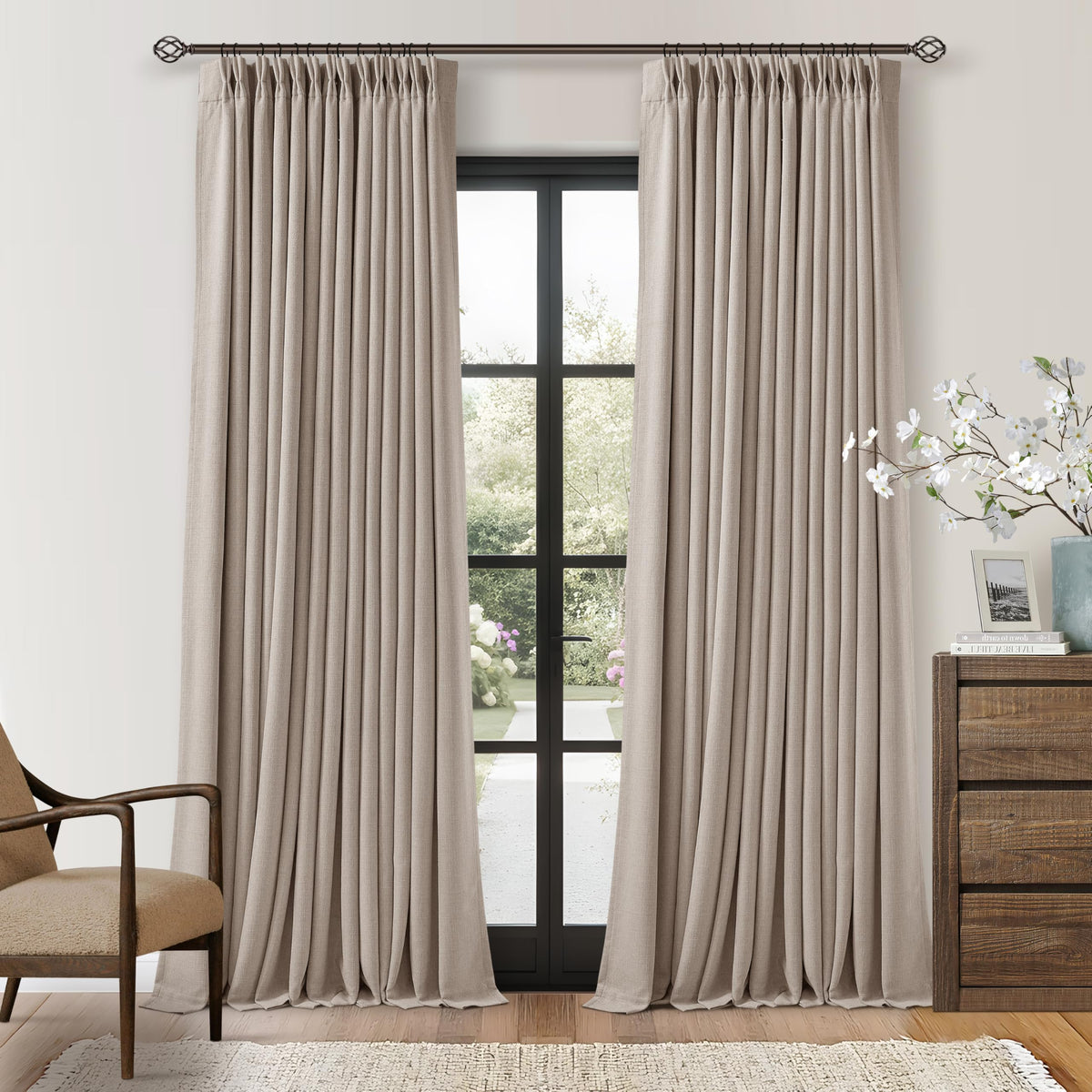 102 Inch Pinch Pleated Blackout Curtains for Bedroom 2 Panels Natural