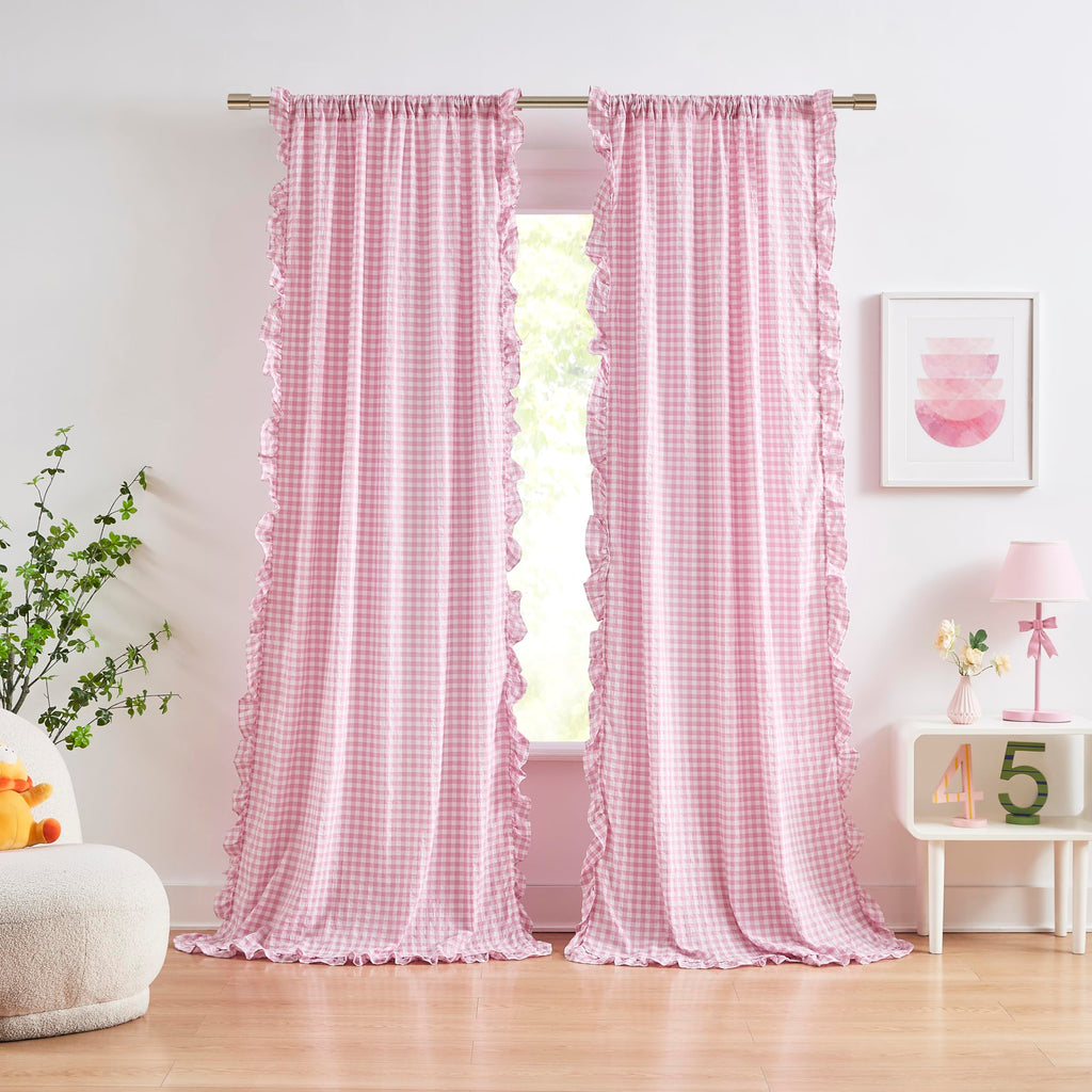 ZJDECOR Brown White Buffalo Plaid Curtains 84 Inches Long for Bedroom
