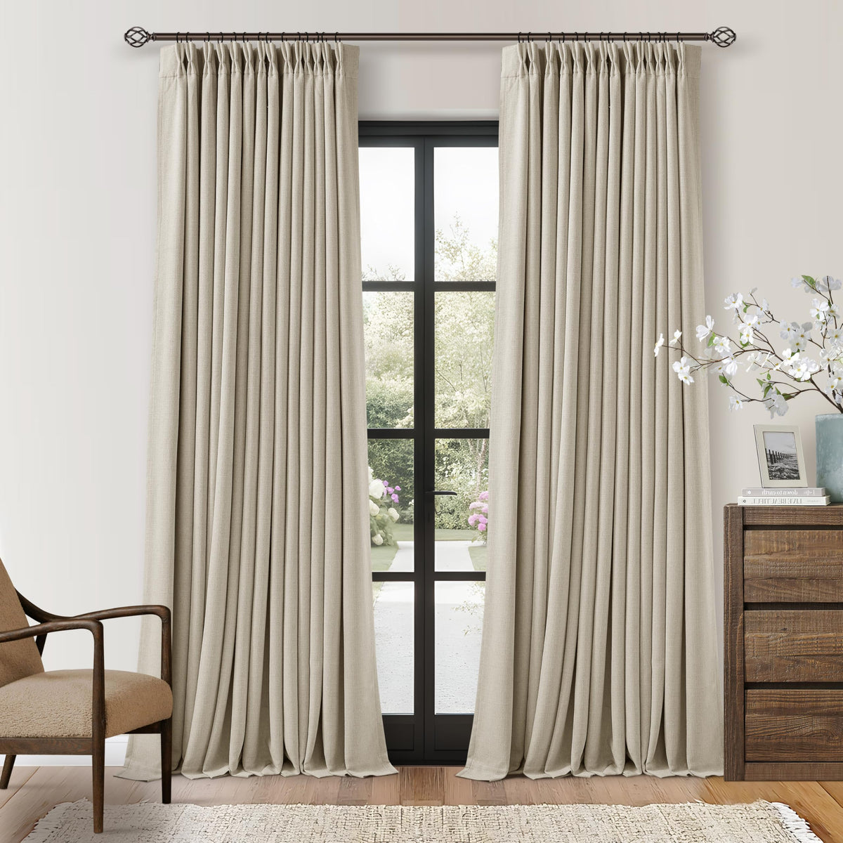 102 Inch Pinch Pleated Blackout Curtains for Bedroom 2 Panels Natural