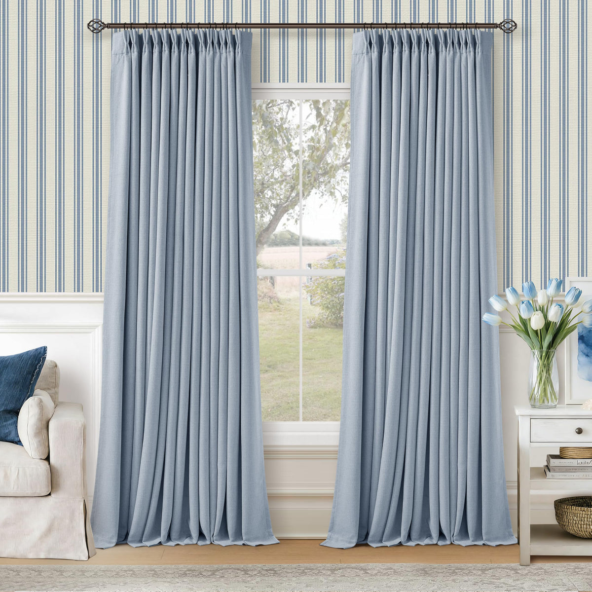 102 Inch Pinch Pleated Blackout Curtains for Bedroom 2 Panels Natural
