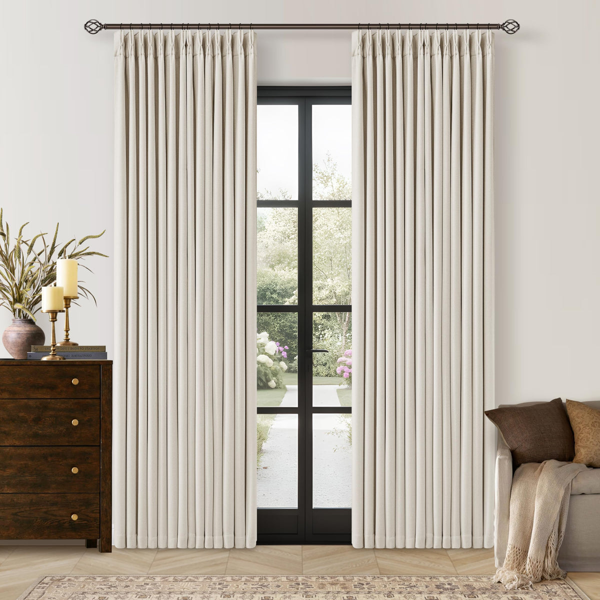 102 Inch Pinch Pleated Blackout Curtains for Bedroom 2 Panels Natural