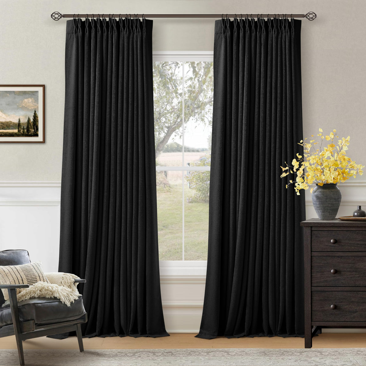102 Inch Pinch Pleated Blackout Curtains for Bedroom 2 Panels Natural