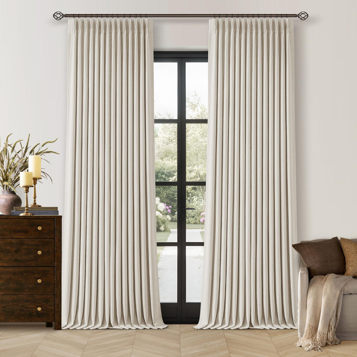 102 Inch Pinch Pleated Blackout Curtains for Bedroom 2 Panels Natural