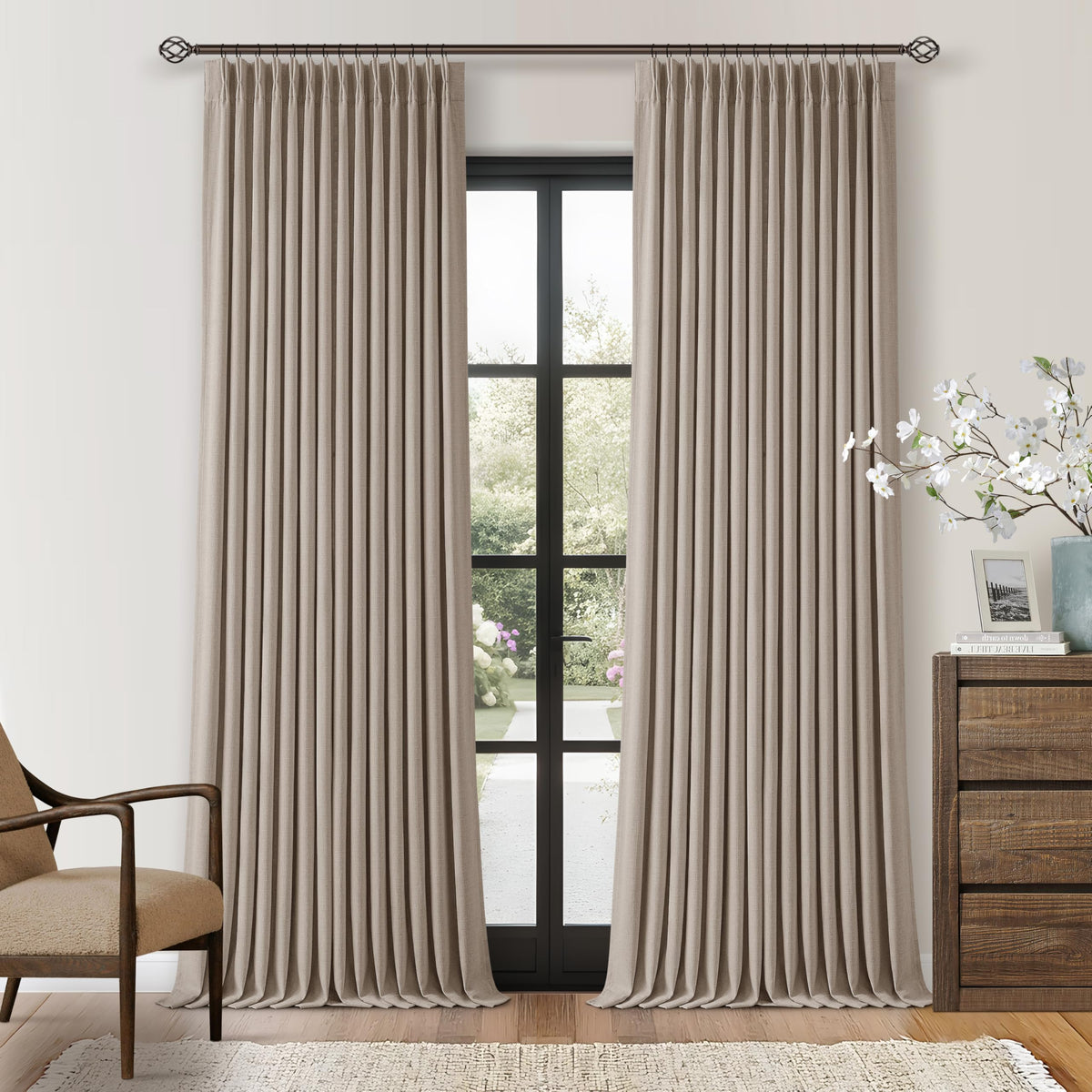 102 Inch Pinch Pleated Blackout Curtains for Bedroom 2 Panels Natural