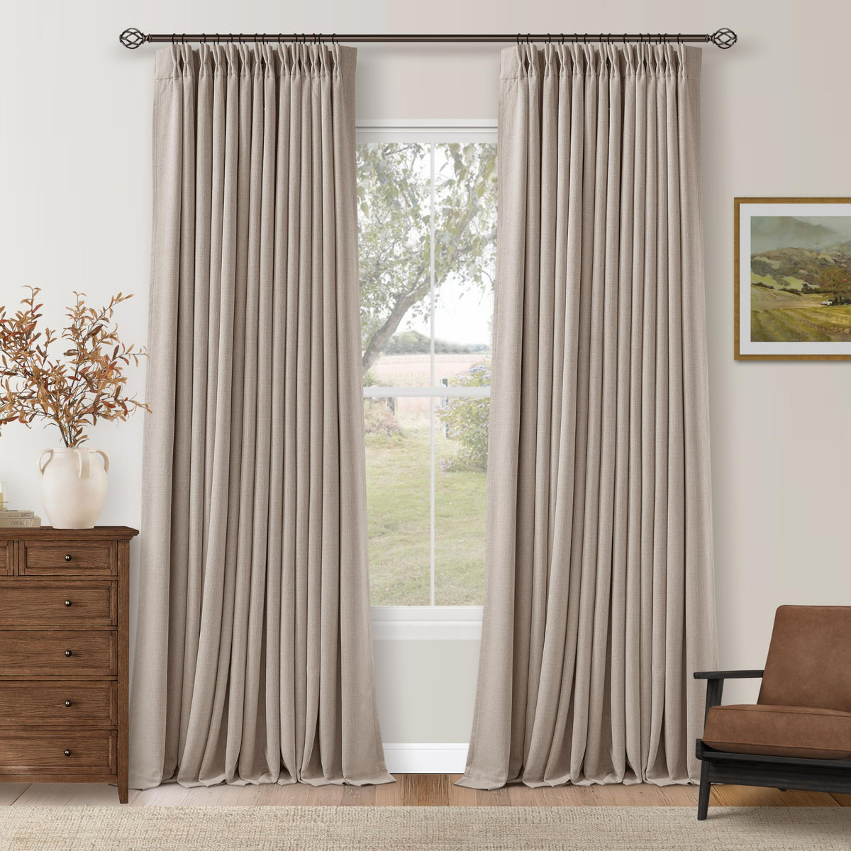 102 Inch Pinch Pleated Blackout Curtains for Bedroom 2 Panels Natural