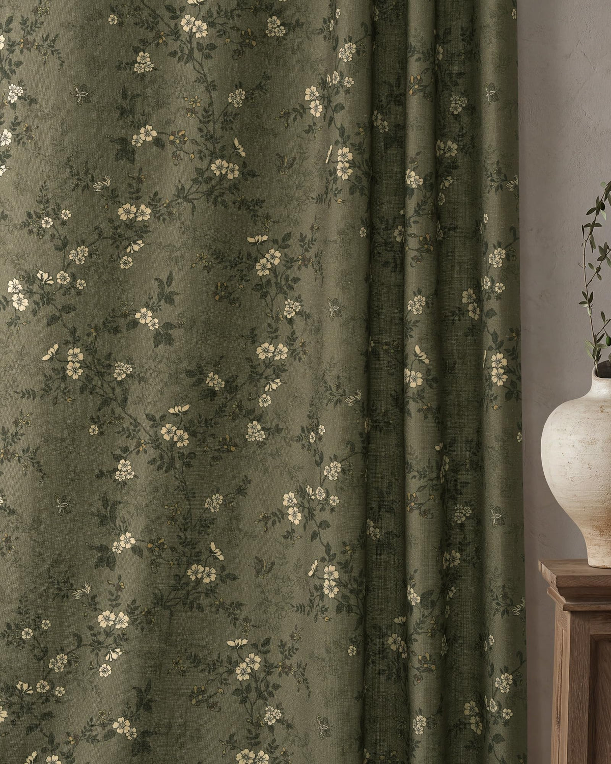 StangH Natural Linen Curtains Vintage Floral Print 108 Inch 2 Panels