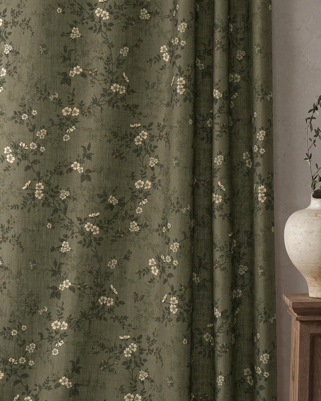 StangH Natural Linen Curtains Vintage Floral Print 108 Inch 2 Panels