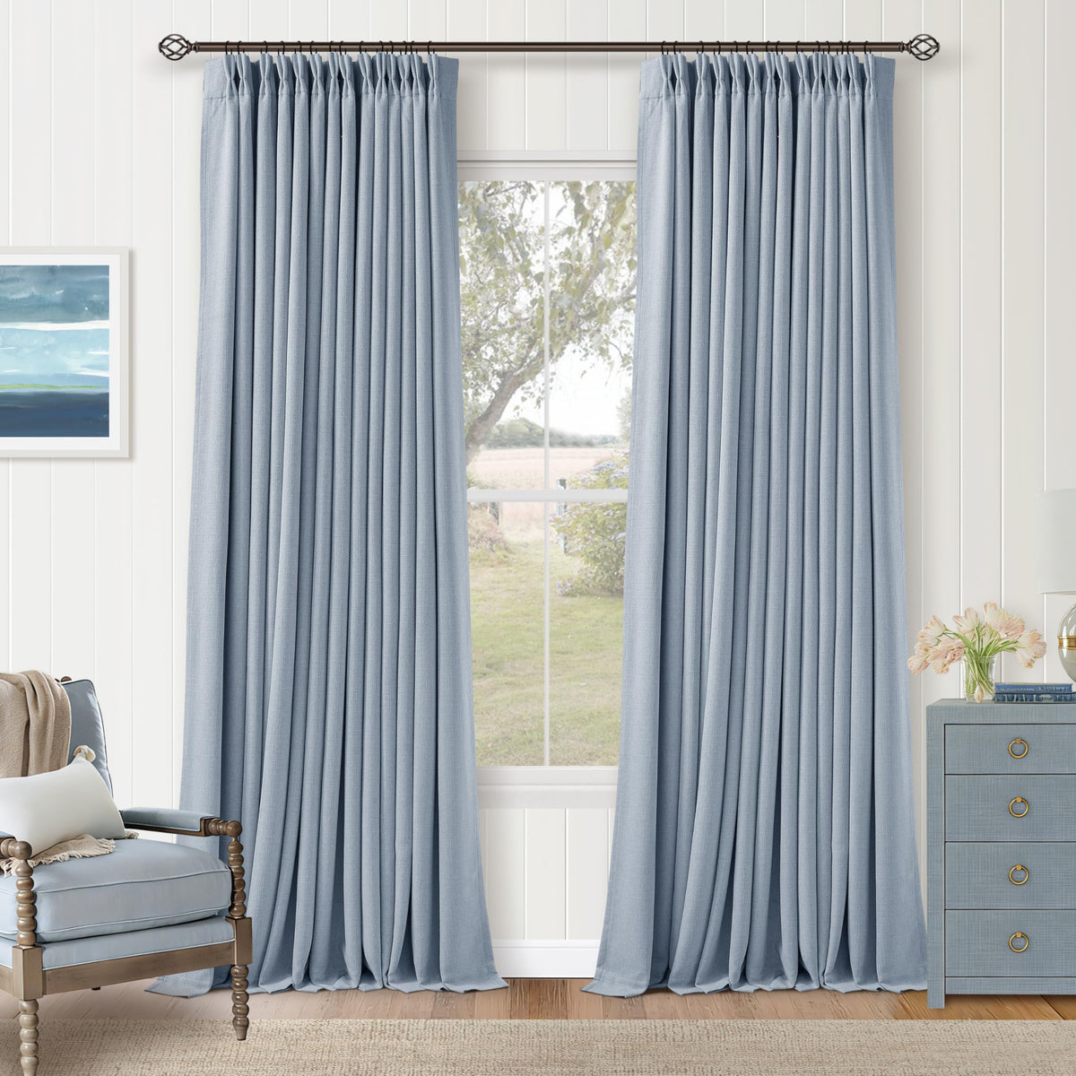 102 Inch Pinch Pleated Blackout Curtains for Bedroom 2 Panels Natural