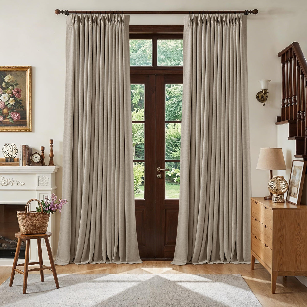 102 Inch Pinch Pleated Blackout Curtains for Bedroom 2 Panels Natural