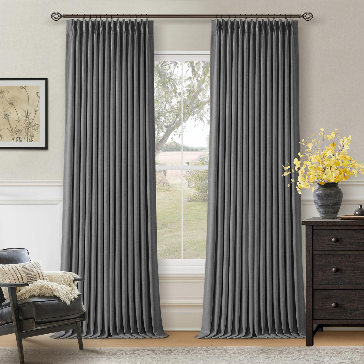 102 Inch Pinch Pleated Blackout Curtains for Bedroom 2 Panels Natural