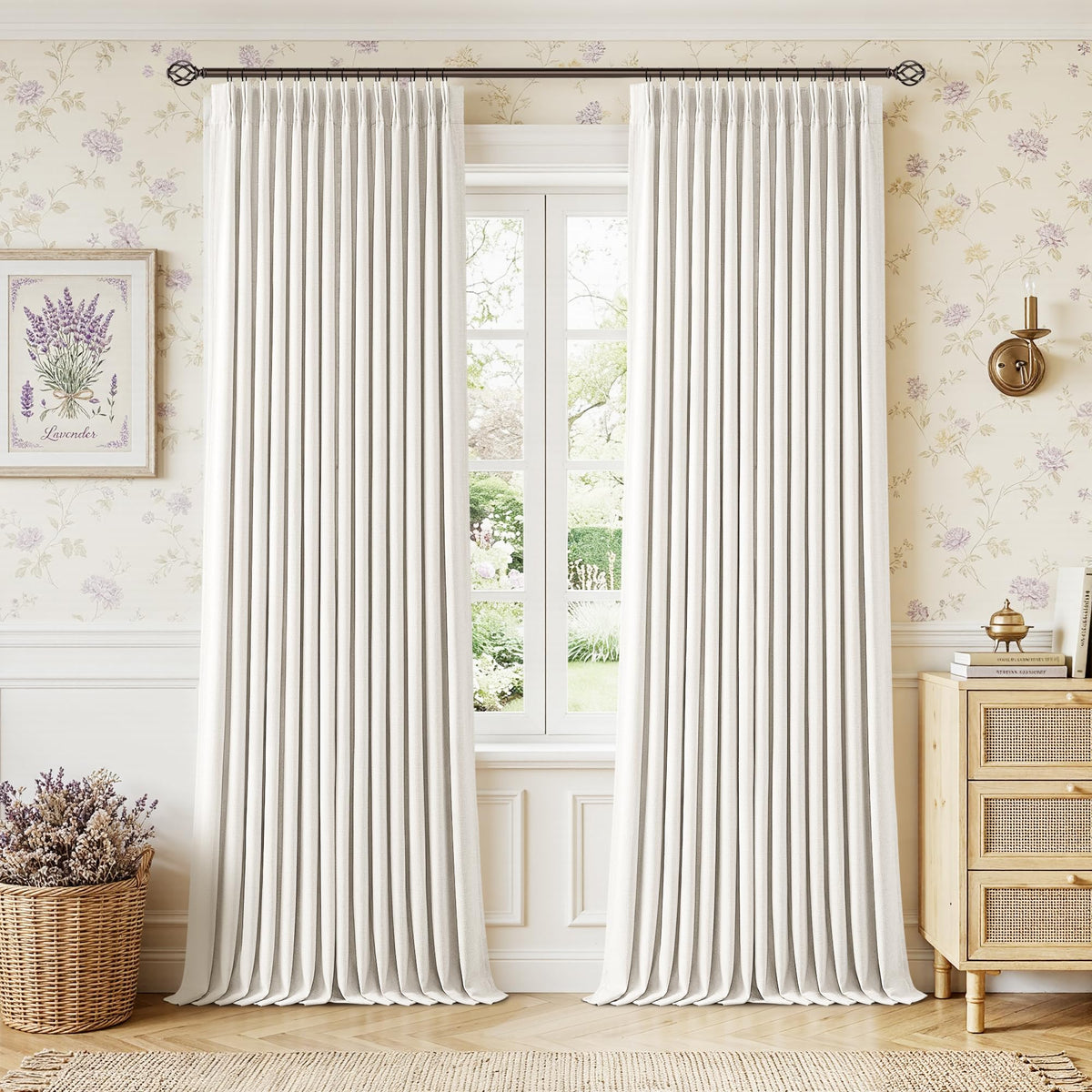 102 Inch Pinch Pleated Blackout Curtains for Bedroom 2 Panels Natural