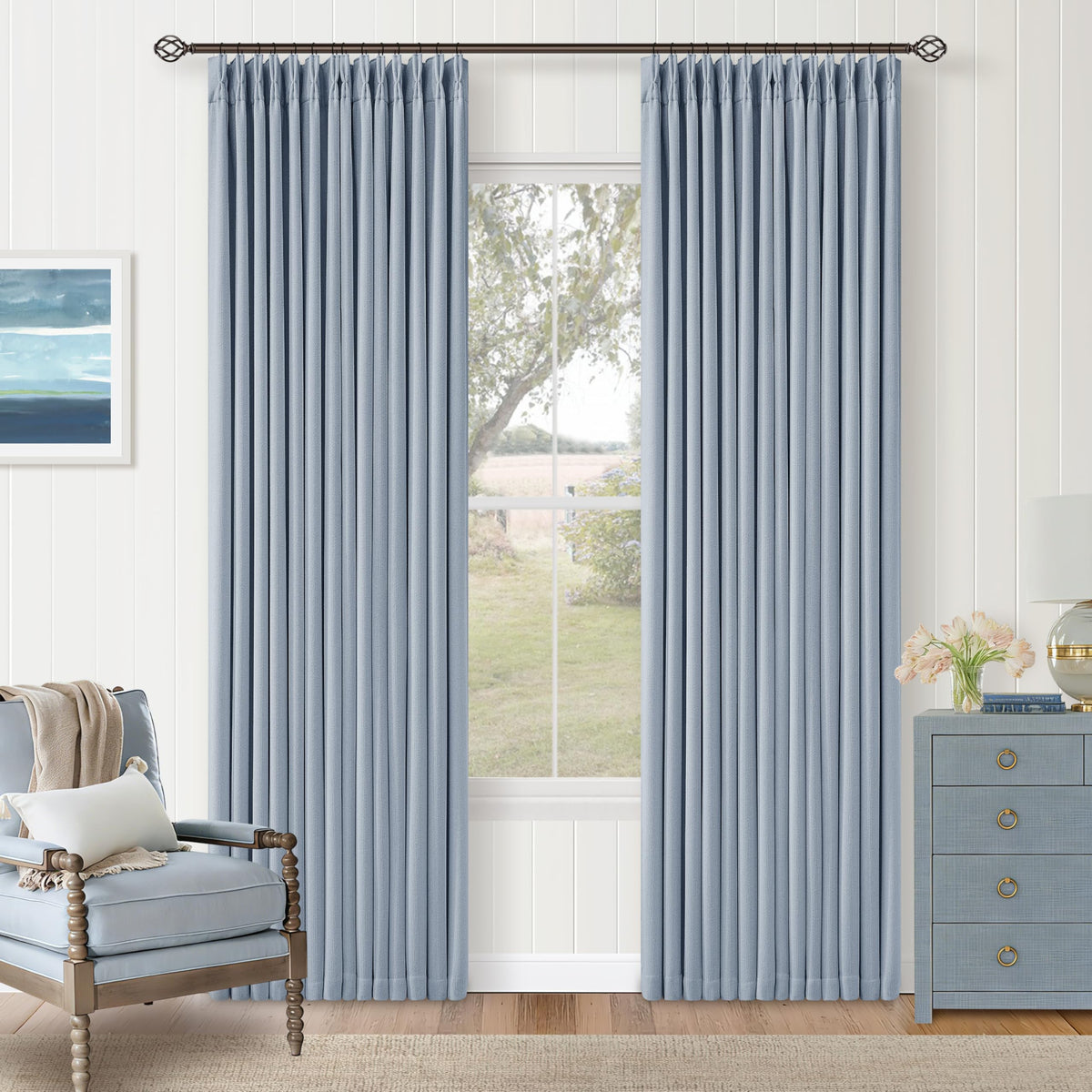 102 Inch Pinch Pleated Blackout Curtains for Bedroom 2 Panels Natural