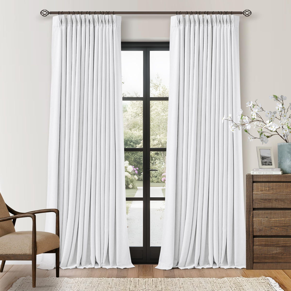 102 Inch Pinch Pleated Blackout Curtains for Bedroom 2 Panels Natural
