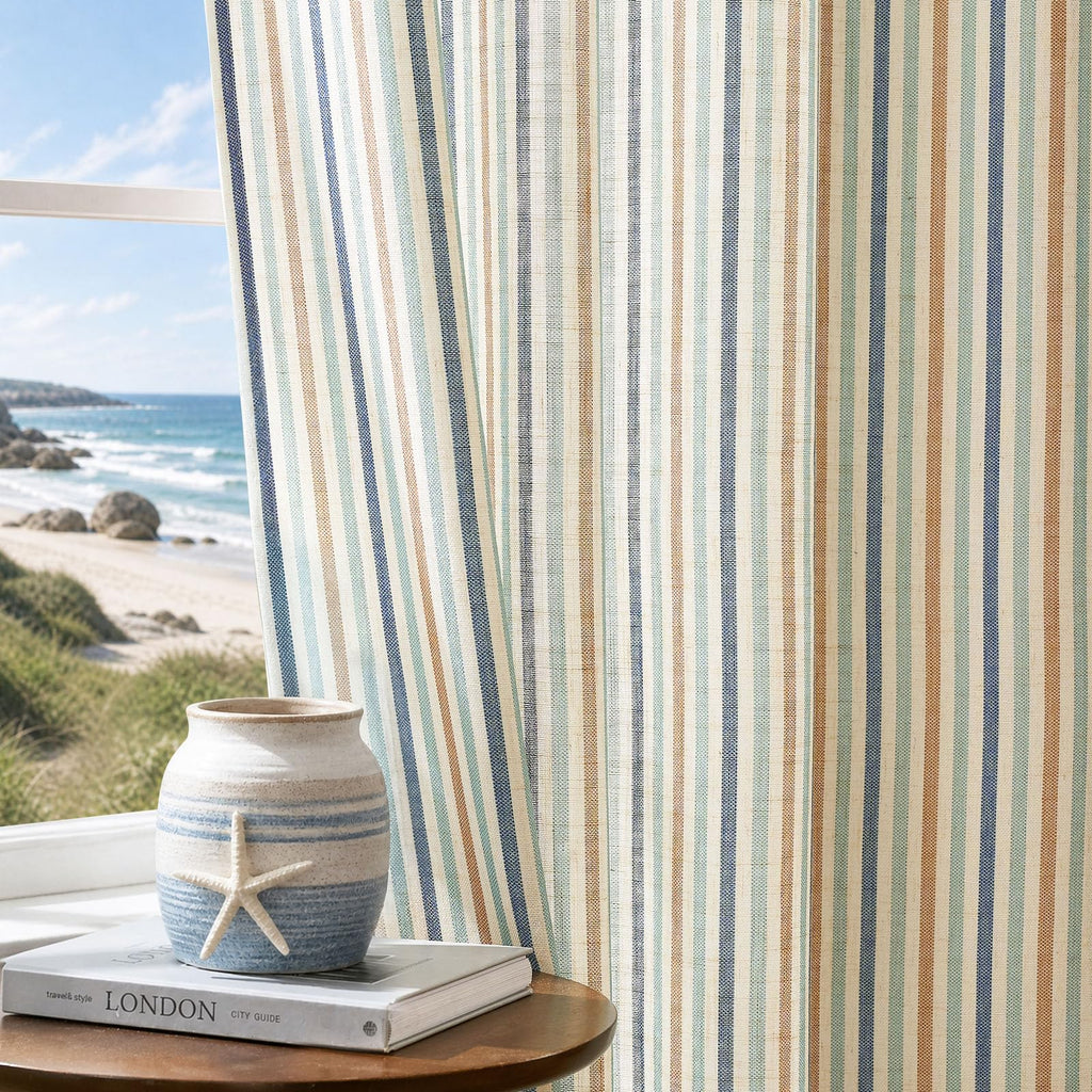 jinchan Linen Curtains 84 Inch Taupe Stripe on Linen Grommet 2 Panels
