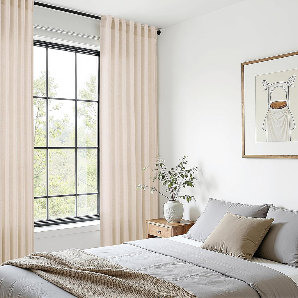 Naturoom Extra Long Linen Curtains 108 Inch 9ft for Living Room Cream Beige