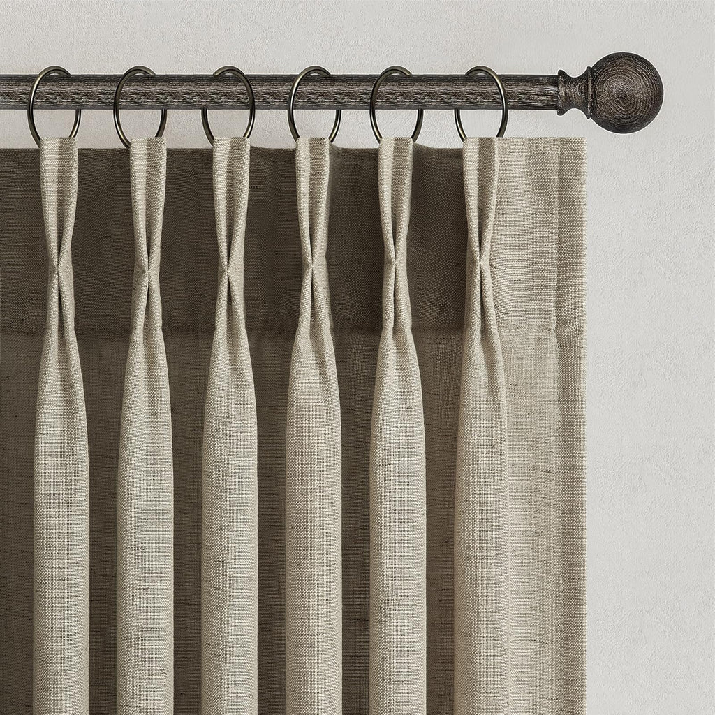 Topfinel Oatmeal Beige Pinch Pleated Curtains 84 Inches Long for Living Room 2 Panels Sets,Stone Washed Linen Earth Tone Decor Back Tab Boho Neutral Greige Earthy Sheer Curtain for Bedroom