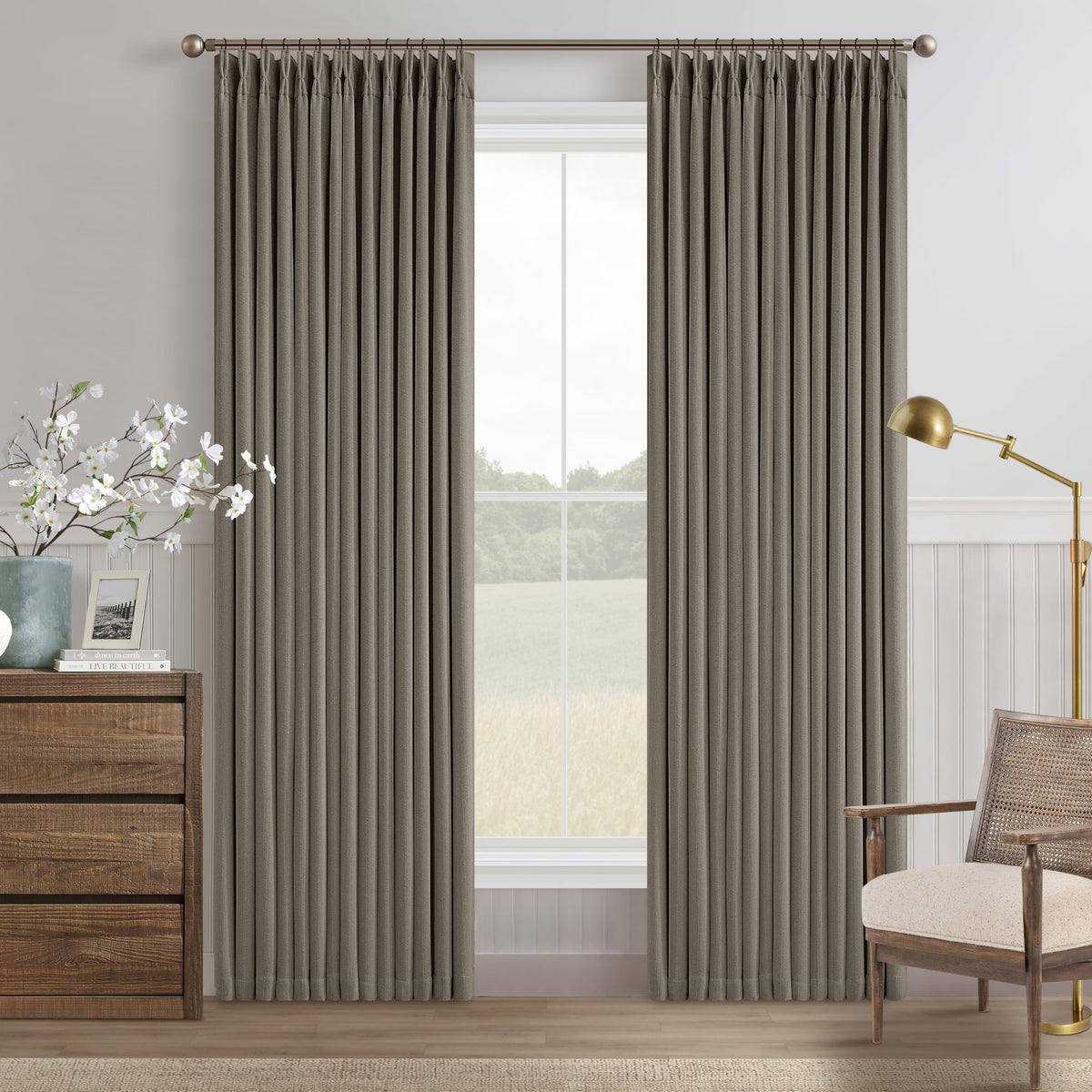 102 Inch Pinch Pleated Blackout Curtains for Bedroom 2 Panels Natural