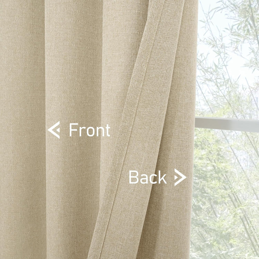 LAMIT 90 Inch Long Oatmeal Linen Curtains for Living Room 2 Panels