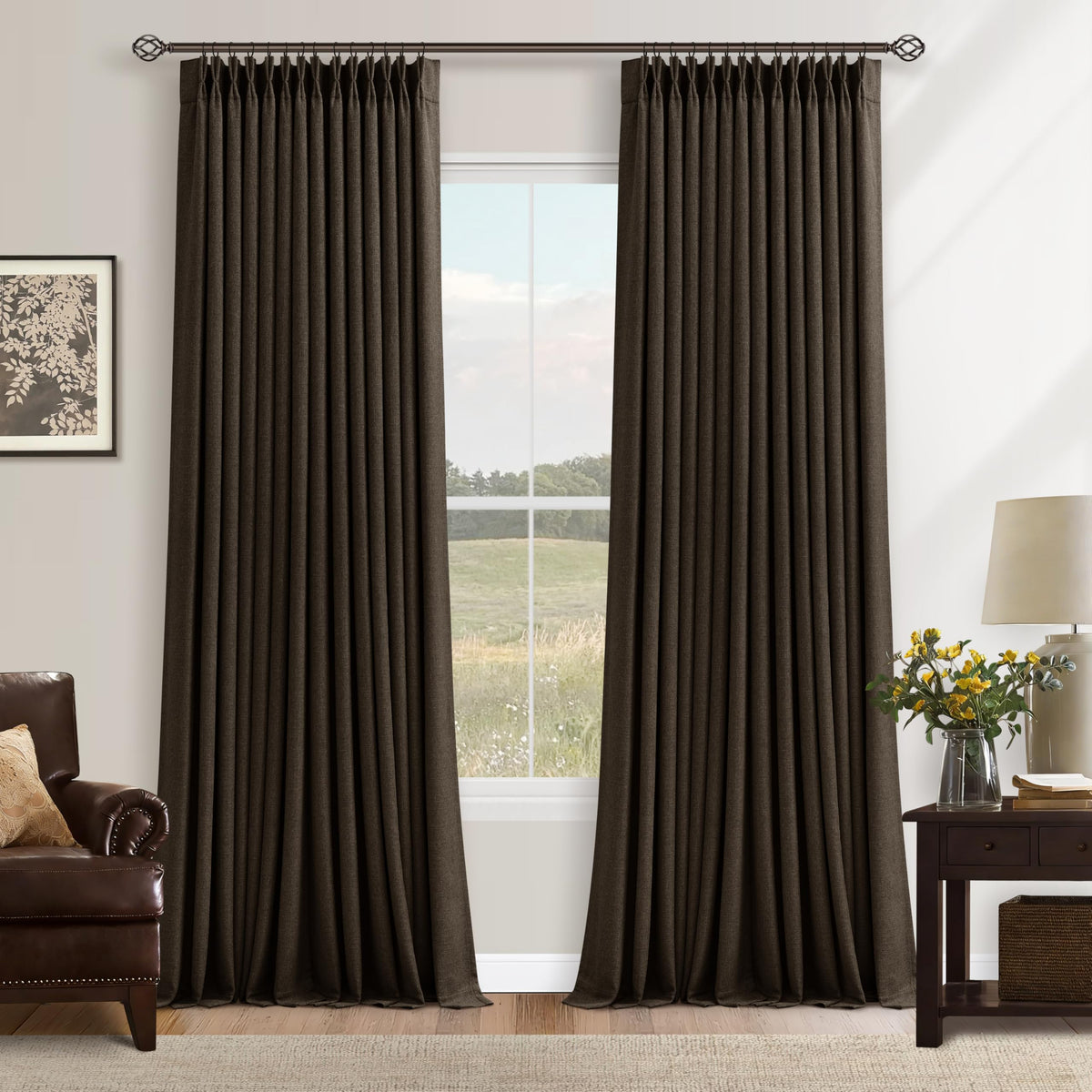 102 Inch Pinch Pleated Blackout Curtains for Bedroom 2 Panels Natural