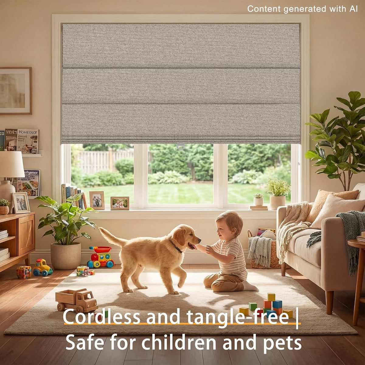 BERISSA Blackout Roman Shades for Indoor Windows Cordless,Pull Down Linen Fabric Roman Blinds,Privacy Window Shades for Door Windows,Bedroom,Office,Easy to Install,Light Brown,46" W x 48" H