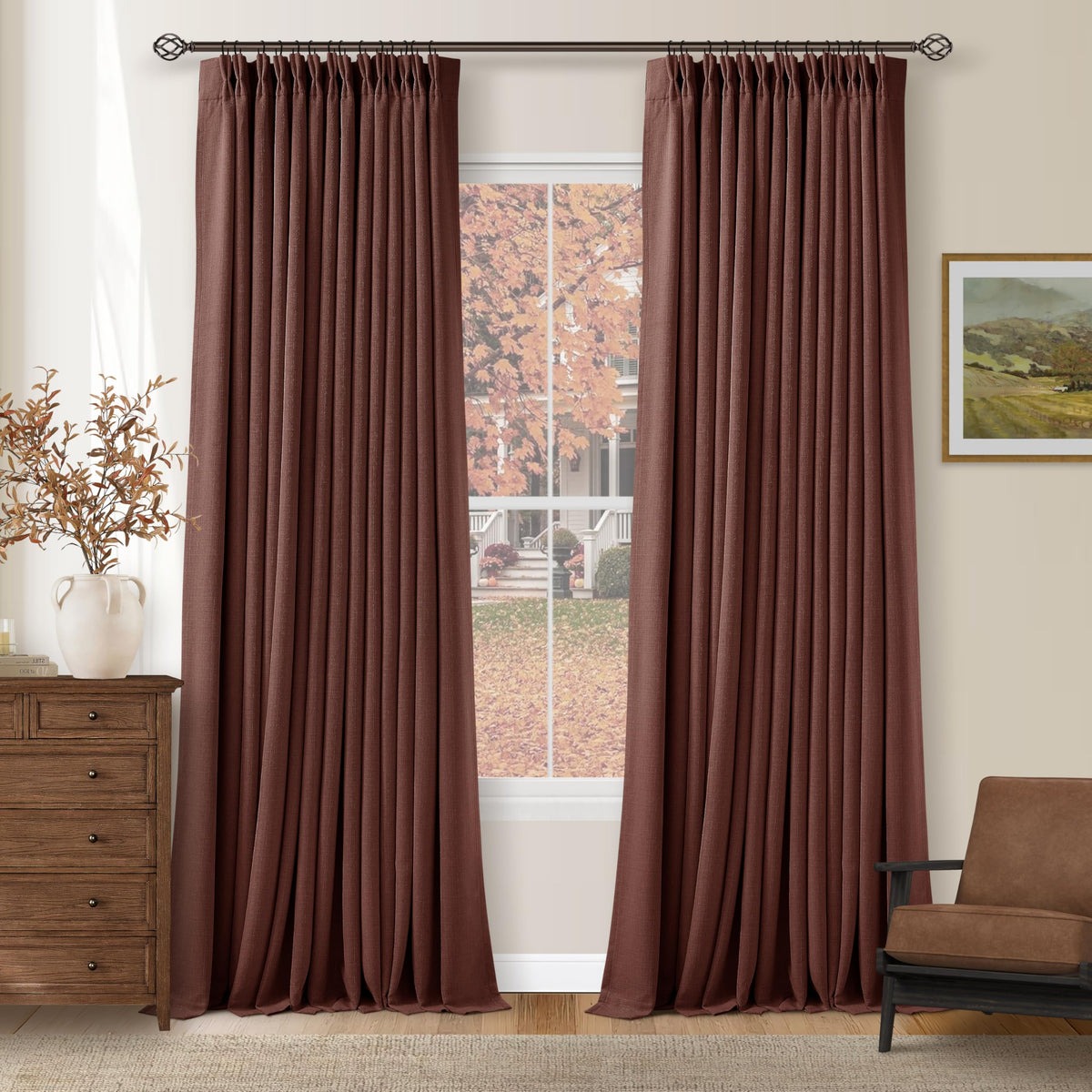 102 Inch Pinch Pleated Blackout Curtains for Bedroom 2 Panels Natural