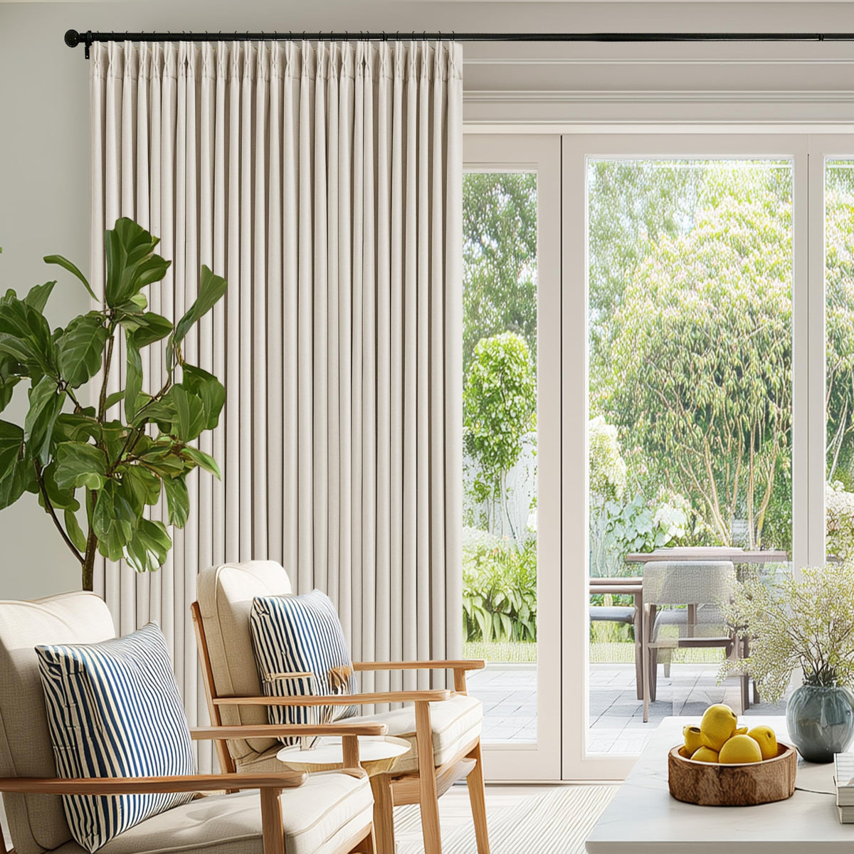 102 Inch Pinch Pleated Blackout Curtains for Bedroom 2 Panels Natural