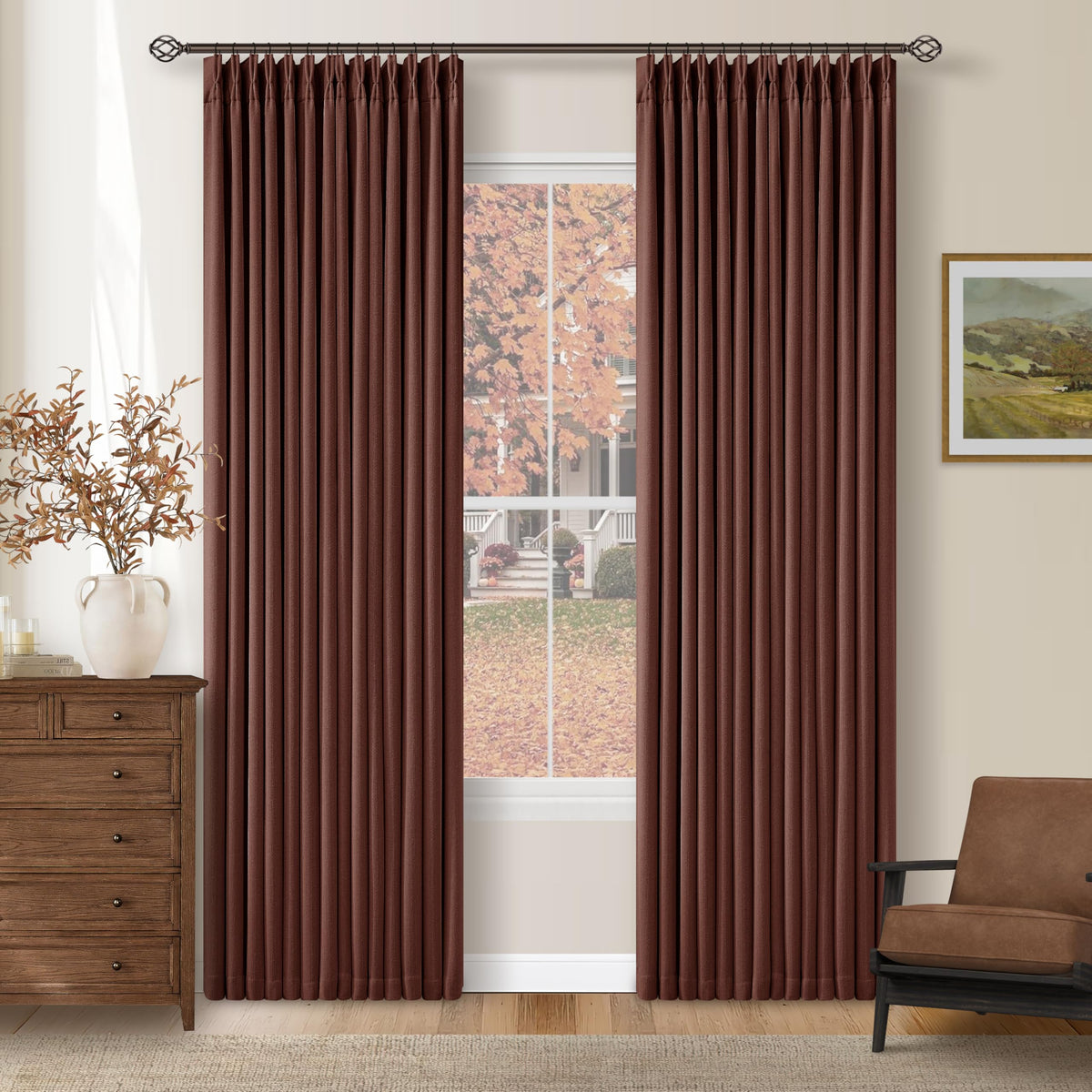 102 Inch Pinch Pleated Blackout Curtains for Bedroom 2 Panels Natural