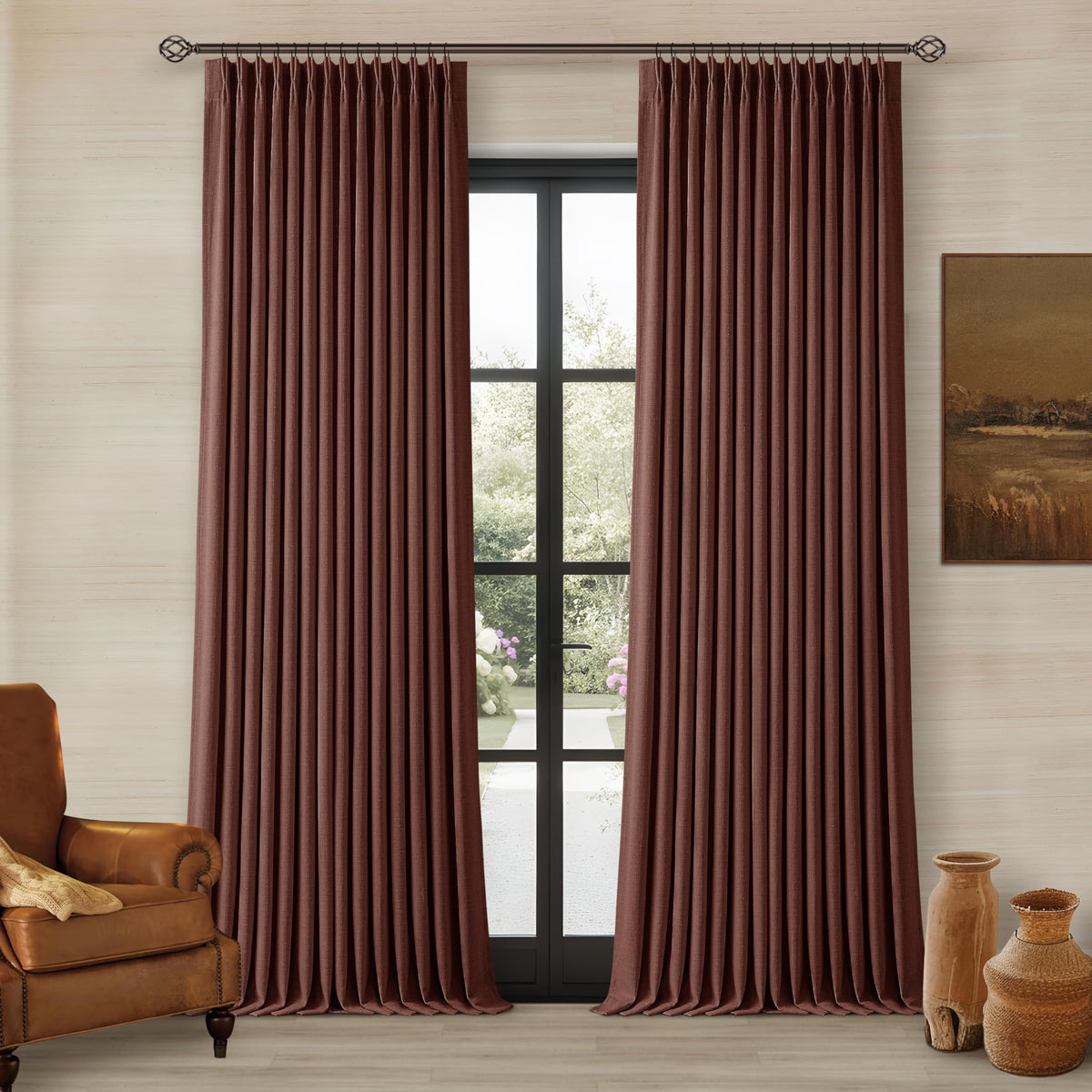 102 Inch Pinch Pleated Blackout Curtains for Bedroom 2 Panels Natural
