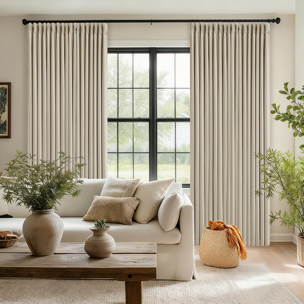 102 Inch Pinch Pleated Blackout Curtains for Bedroom 2 Panels Natural