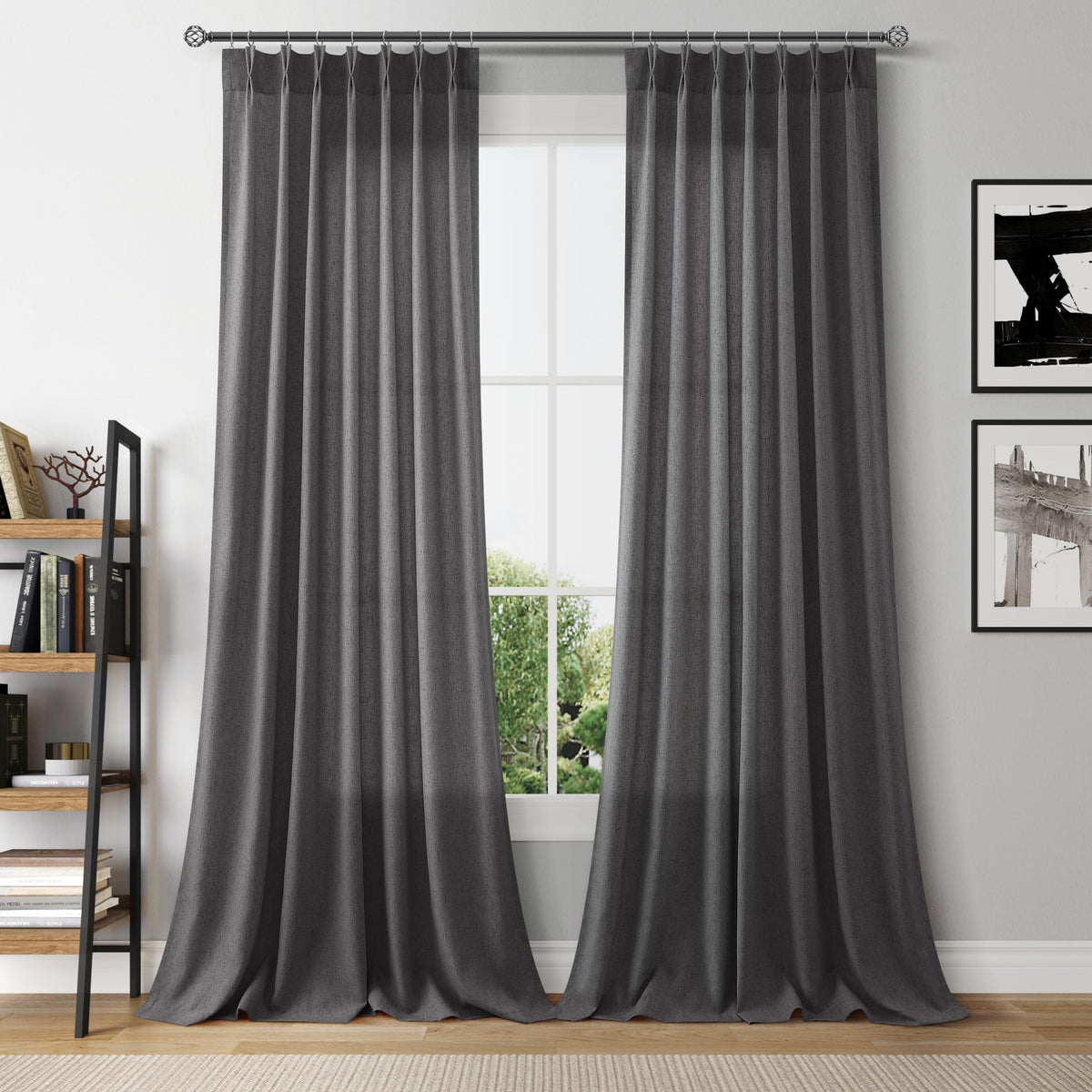 Aersas Linen Pinch Pleated Curtains 84 Inch Length 2 Panels Set for Living Room Cream Semi Sheer Window Curtain for Bedroom Boho Farmhouse Neutral Back Tab Drape Decor with Hooks, Natural Beige Ivory
