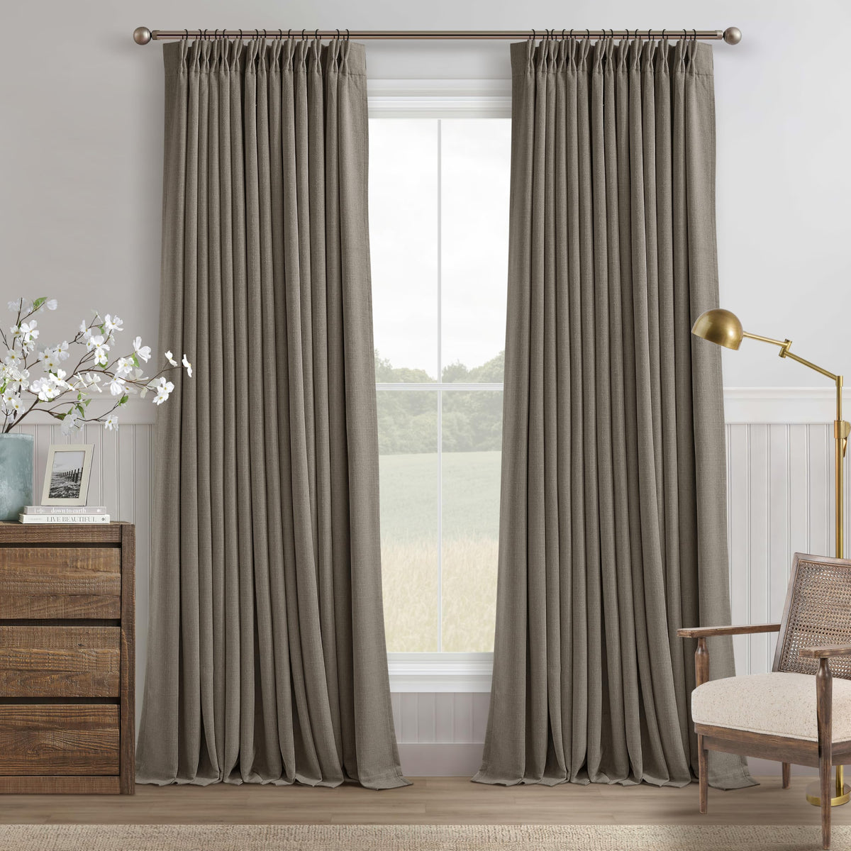 102 Inch Pinch Pleated Blackout Curtains for Bedroom 2 Panels Natural