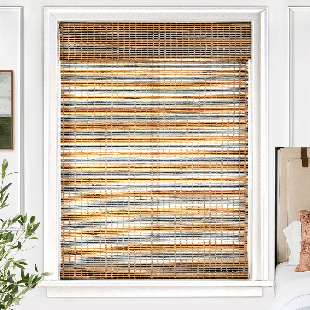 UNISHADES Bamboo Roman Shades w/Valance, 36" W × 64" H, Highfield Teak