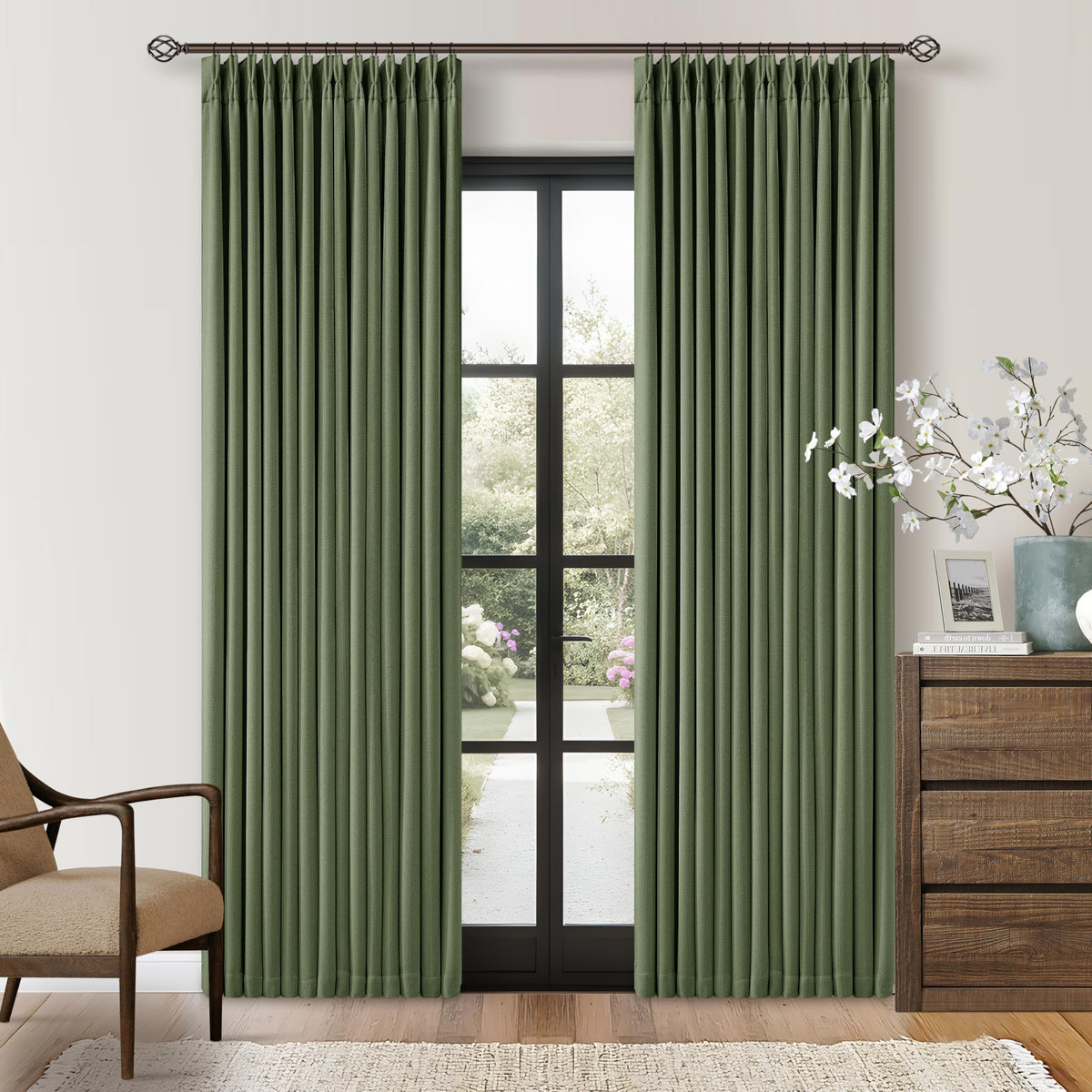 102 Inch Pinch Pleated Blackout Curtains for Bedroom 2 Panels Natural