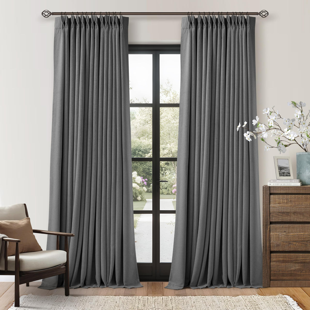 102 Inch Pinch Pleated Blackout Curtains for Bedroom 2 Panels Natural