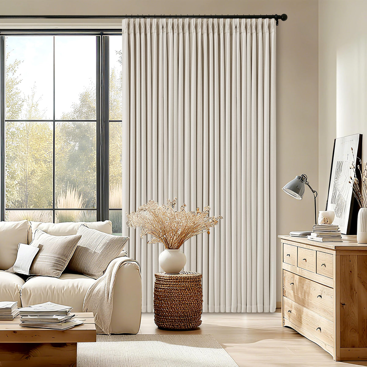 102 Inch Pinch Pleated Blackout Curtains for Bedroom 2 Panels Natural