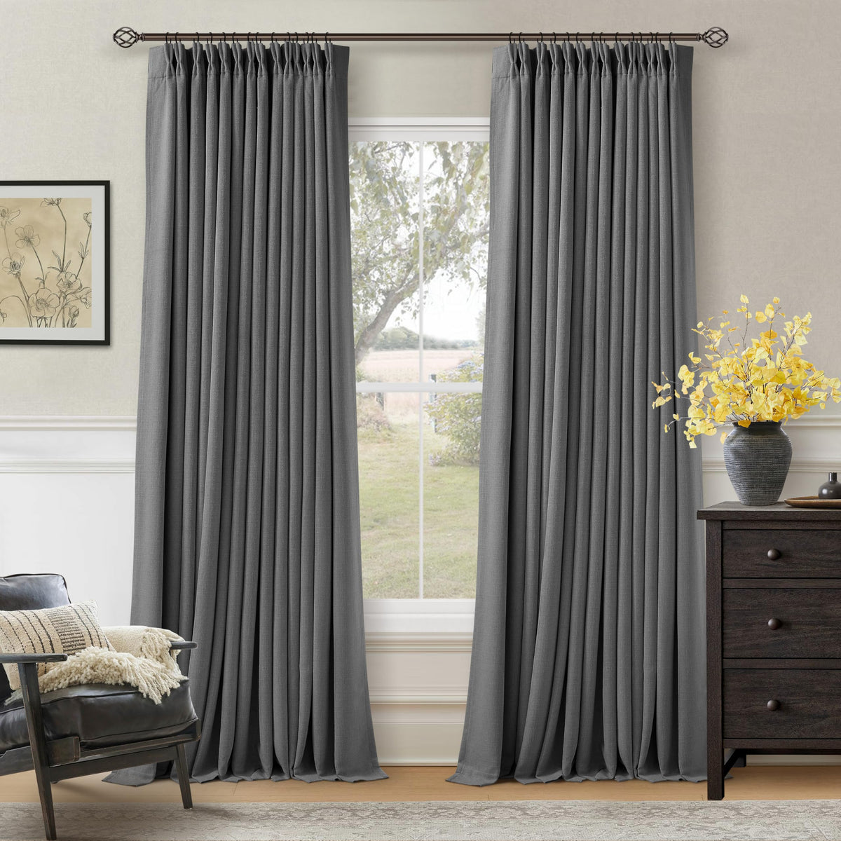 102 Inch Pinch Pleated Blackout Curtains for Bedroom 2 Panels Natural