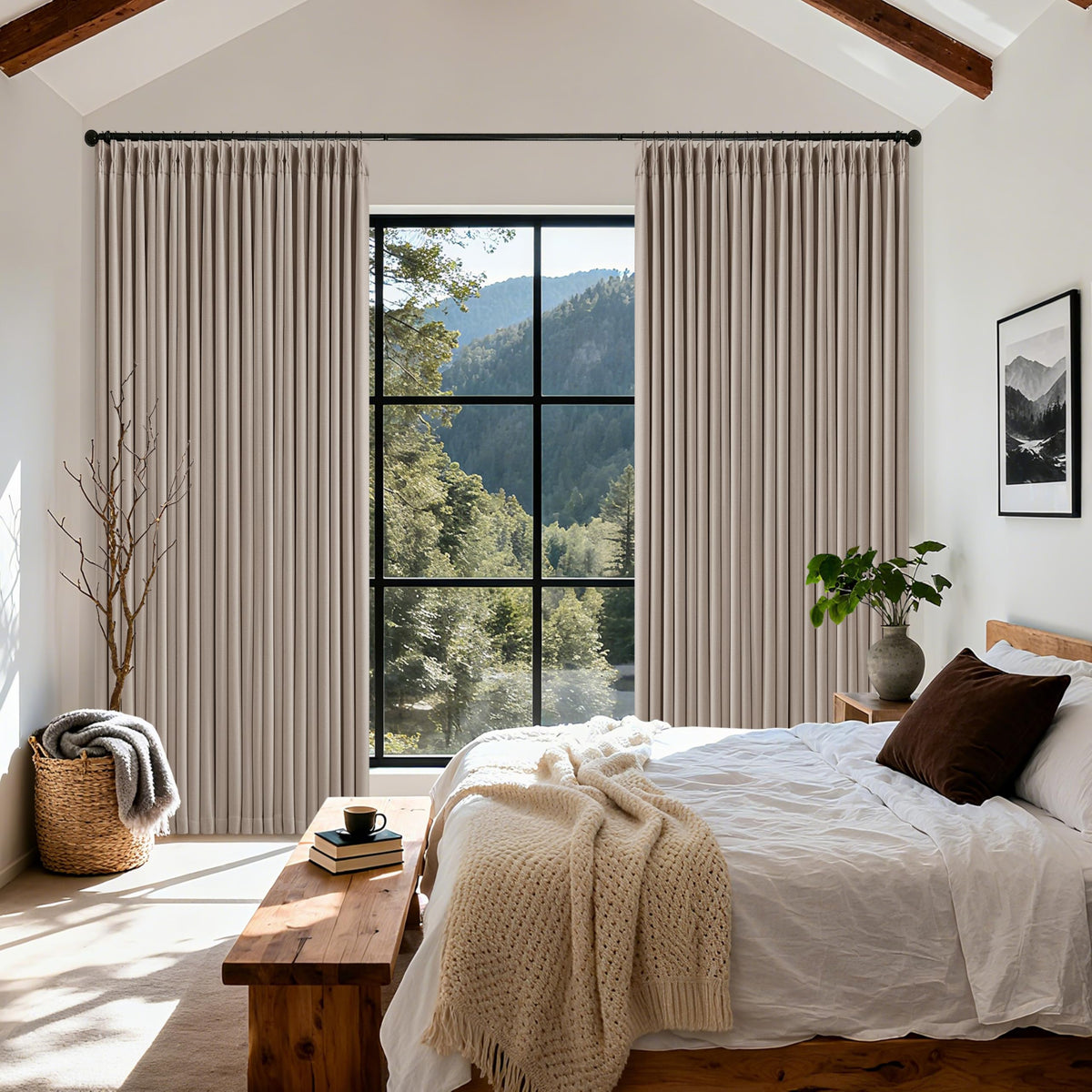 102 Inch Pinch Pleated Blackout Curtains for Bedroom 2 Panels Natural