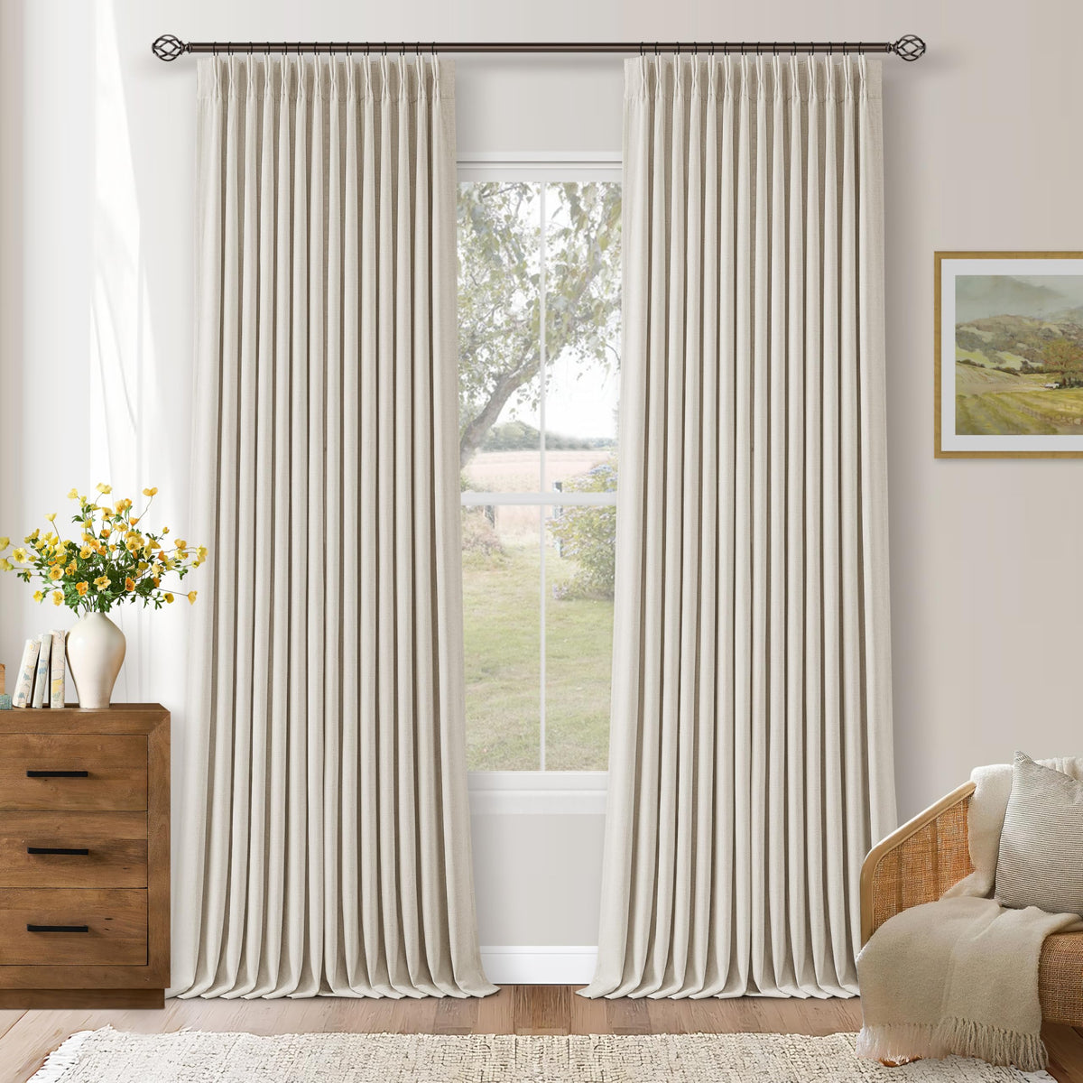 102 Inch Pinch Pleated Blackout Curtains for Bedroom 2 Panels Natural