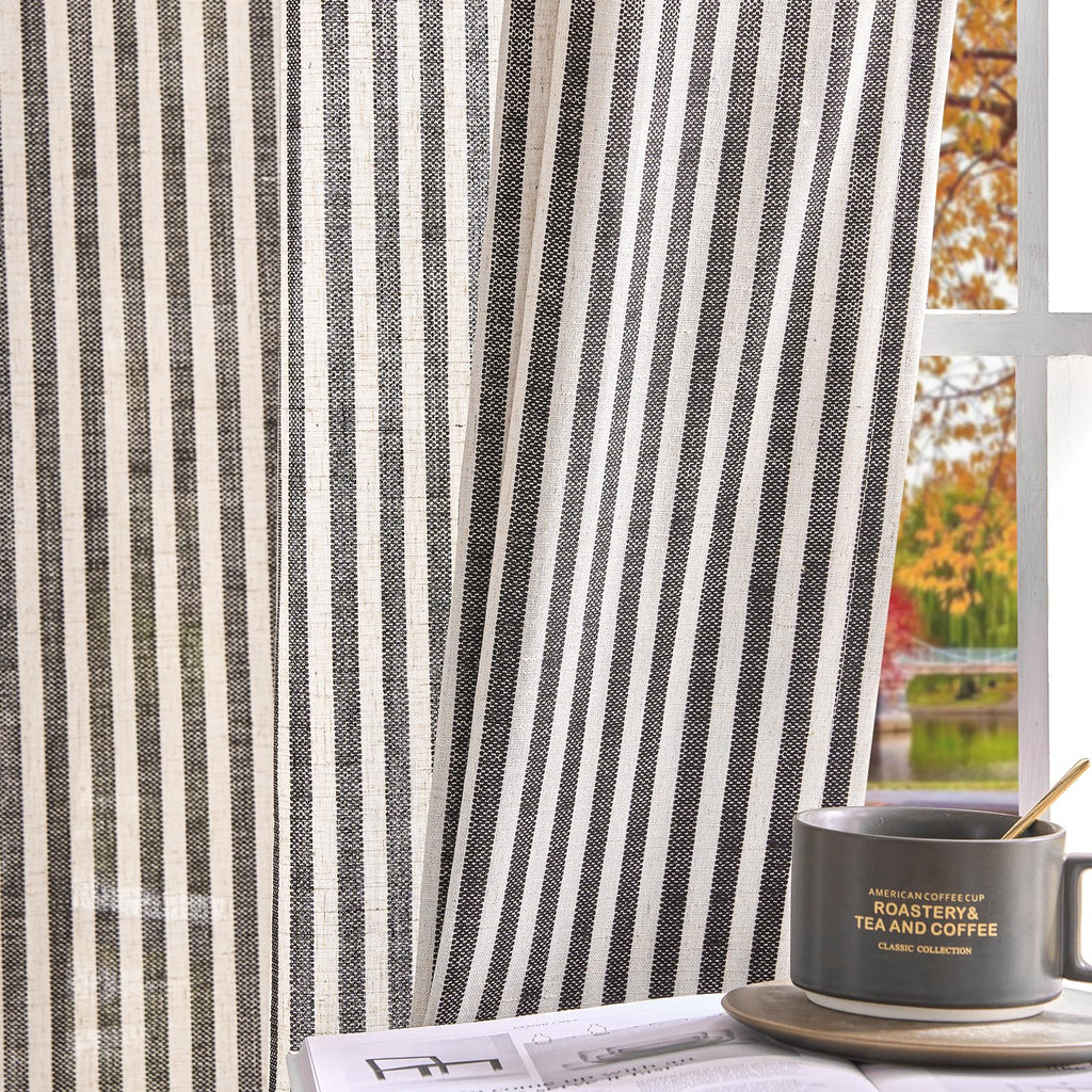 jinchan Linen Curtains 84 Inch Taupe Stripe on Linen Grommet 2 Panels